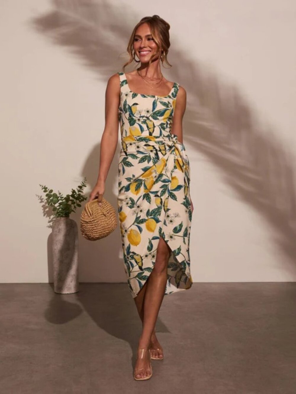 NWOT - Sweet Days Wrap Midi Dress - Lemon / L